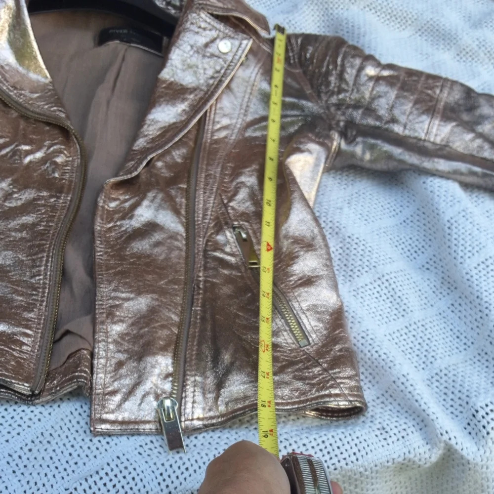 River Island Distressed Rose/ Gold leather bomber jacket S UK8 - Picture 15 of 16
